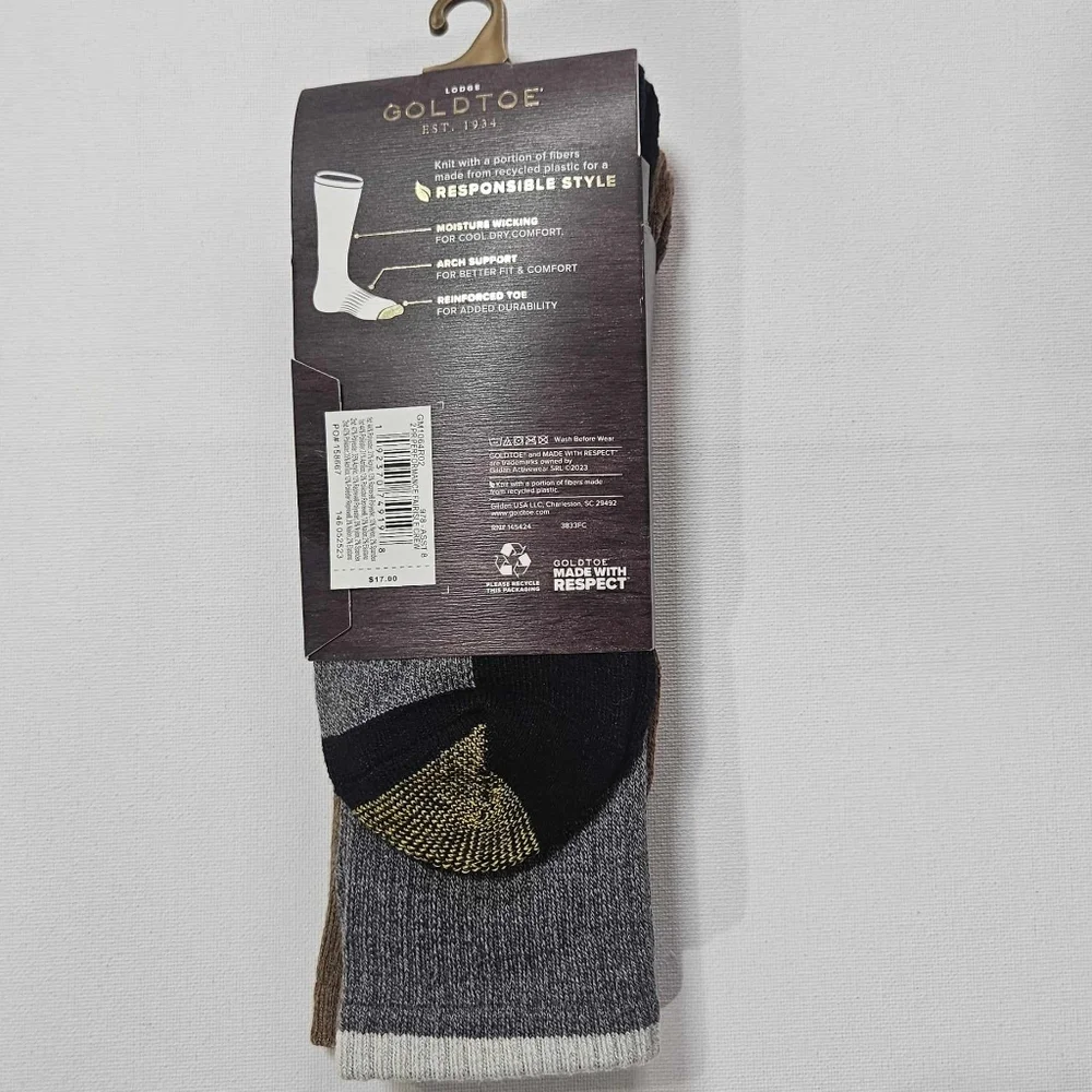 Goldtoe Socks Mens Winter Dress Socks OSFM 2 Pairs Moisture Wicking Arch Support